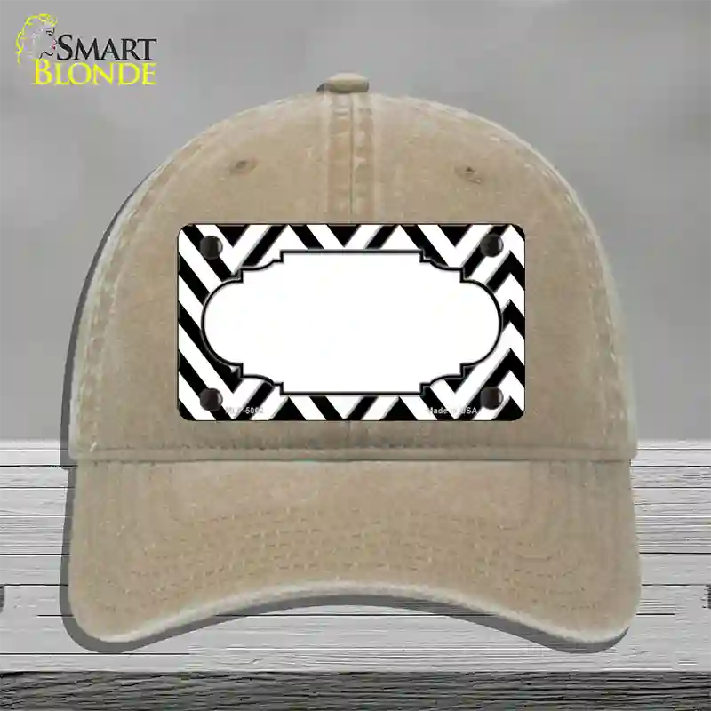 White Black Chevron Scallop Novelty License Plate Hat Unconstructed Cotton / Khaki