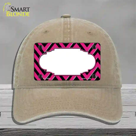 Pink Black Chevron Scallop Novelty License Plate Hat Unconstructed Cotton / Khaki