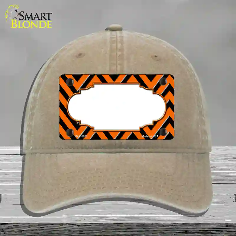 Orange Black Chevron Scallop Novelty License Plate Hat Unconstructed Cotton / Khaki