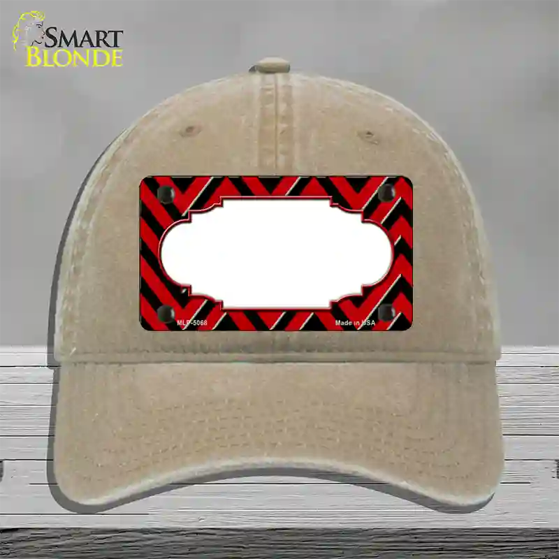 Red Black Chevron Scallop Novelty License Plate Hat Unconstructed Cotton / Khaki