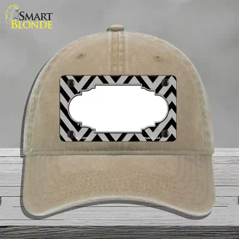 Grey Black Chevron Scallop Novelty License Plate Hat Unconstructed Cotton / Khaki