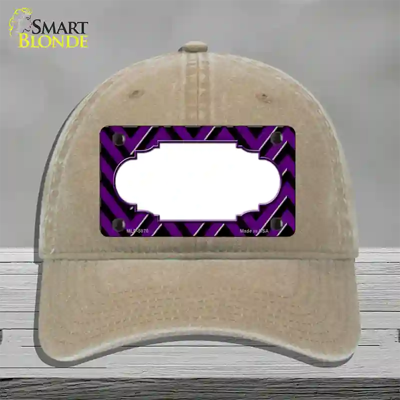 Purple Black Chevron Scallop Novelty License Plate Hat Unconstructed Cotton / Khaki