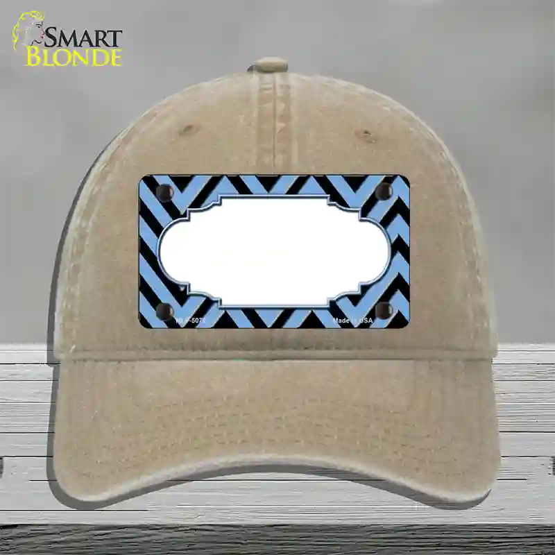 Light Blue Black Chevron Scallop Novelty License Plate Hat Unconstructed Cotton / Khaki