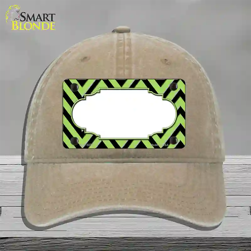 Lime Green Black Chevron Scallop Novelty License Plate Hat Unconstructed Cotton / Khaki