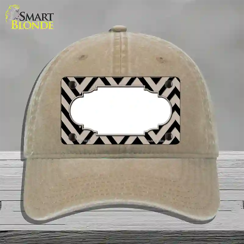 Tan Black Chevron Scallop Novelty License Plate Hat Unconstructed Cotton / Khaki