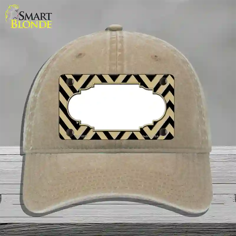 Gold Black Chevron Scallop Novelty License Plate Hat Unconstructed Cotton / Khaki