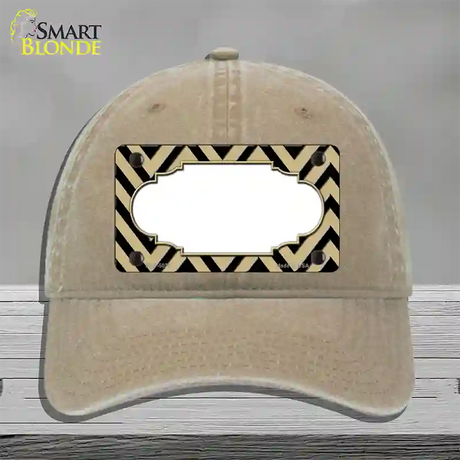 Gold Black Chevron Scallop Novelty License Plate Hat Unconstructed Cotton / Khaki