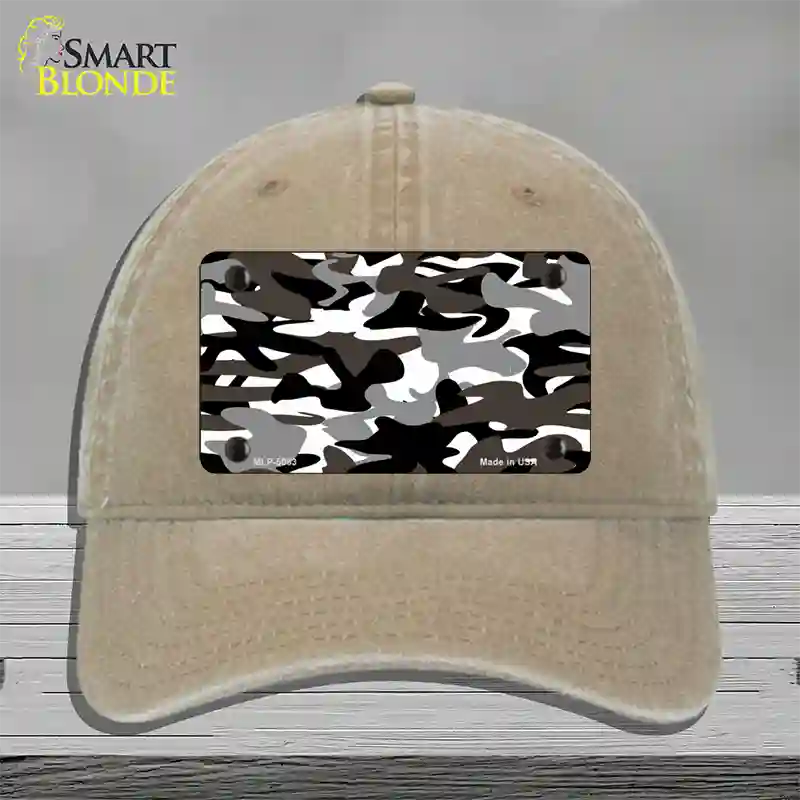 Black And White Camouflage Novelty License Plate Hat Unconstructed Cotton / Khaki