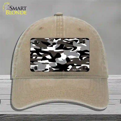 Black And White Camouflage Novelty License Plate Hat Unconstructed Cotton / Khaki