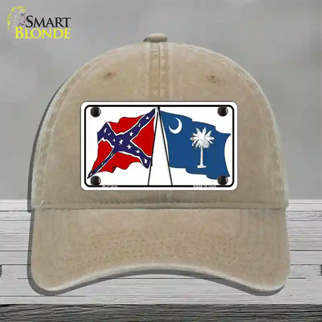 Confederate South Carolina State Flag Novelty License Plate Hat Unconstructed Cotton / Khaki