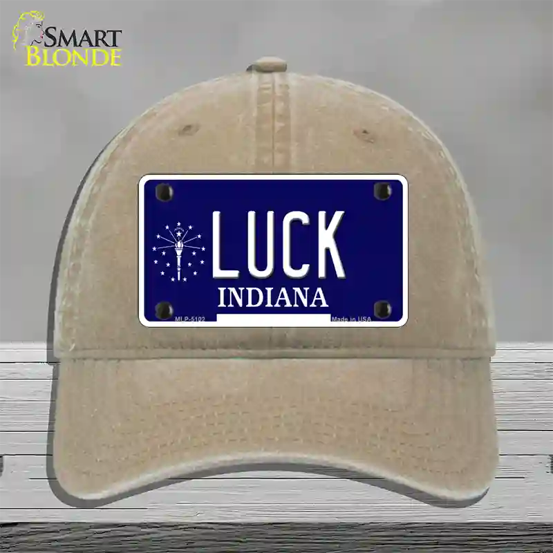 Luck Indiana State Novelty License Plate Hat Unconstructed Cotton / Khaki