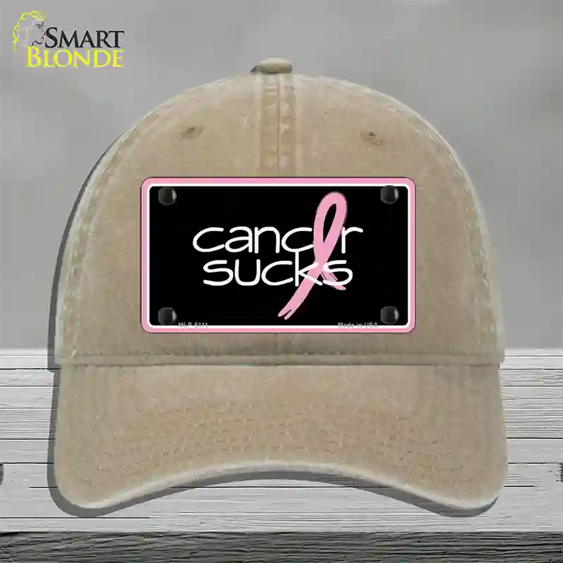 Cancer Sucks Novelty License Plate Hat Unconstructed Cotton / Khaki