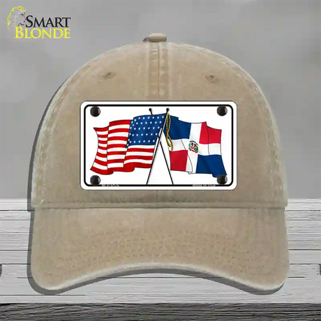 United States Dominican Republic Crossed Flags Novelty License Plate Hat Sign Unconstructed Cotton / Khaki