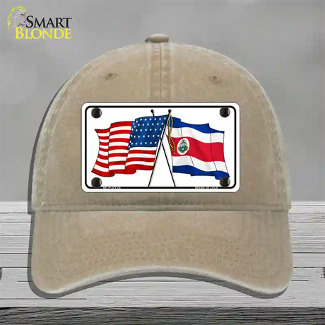 United States Costa Rica Crossed Flags Novelty License Plate Hat Sign Unconstructed Cotton / Khaki