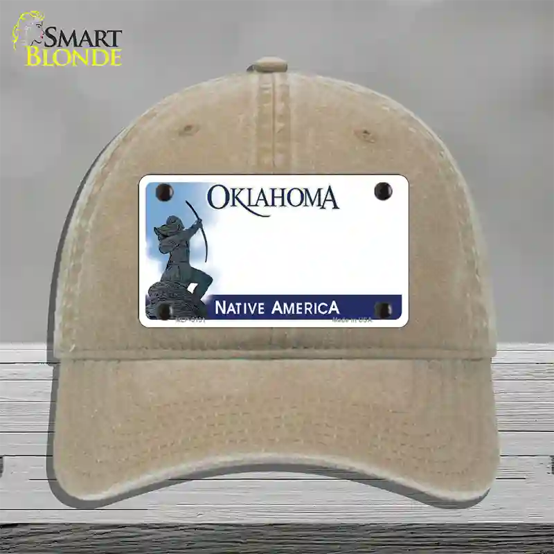 Oklahoma Native America State Blank Novelty License Plate Hat Unconstructed Cotton / Khaki