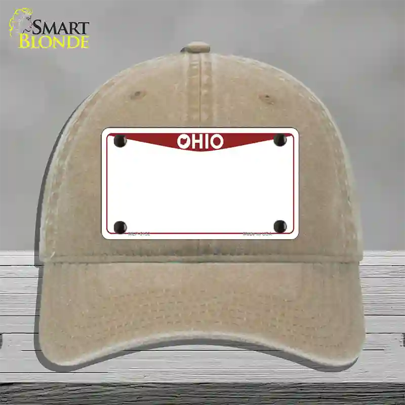 Ohio Maroon Blank Novelty License Plate Hat Unconstructed Cotton / Khaki