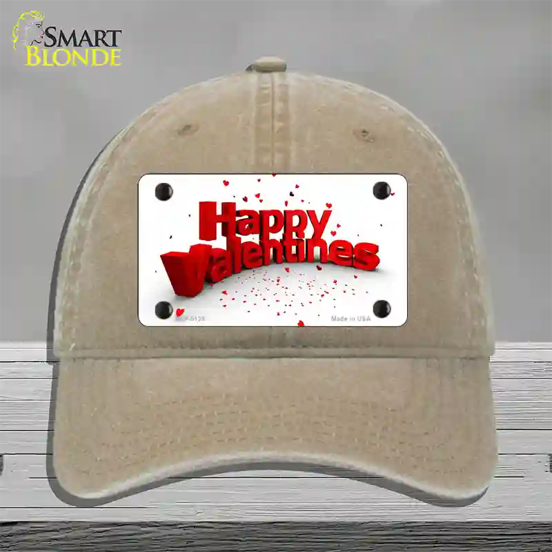 Happy Valentines Novelty License Plate Hat Unconstructed Cotton / Khaki