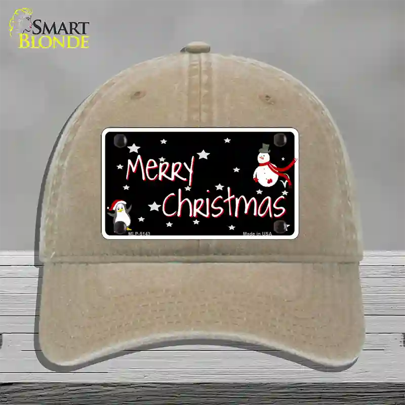 Merry Christmas Novelty License Plate Hat Unconstructed Cotton / Khaki