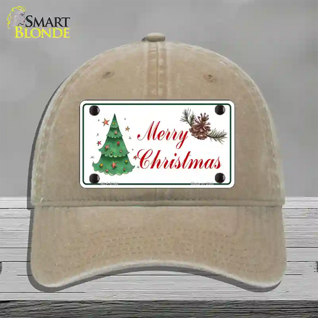 Merry Christmas Tree Novelty License Plate Hat Unconstructed Cotton / Khaki