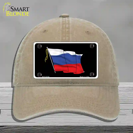 Russian Waving Flag Novelty License Plate Hat Unconstructed Cotton / Khaki