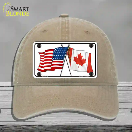 United States Canadian Flag Novelty License Plate Hat Unconstructed Cotton / Khaki