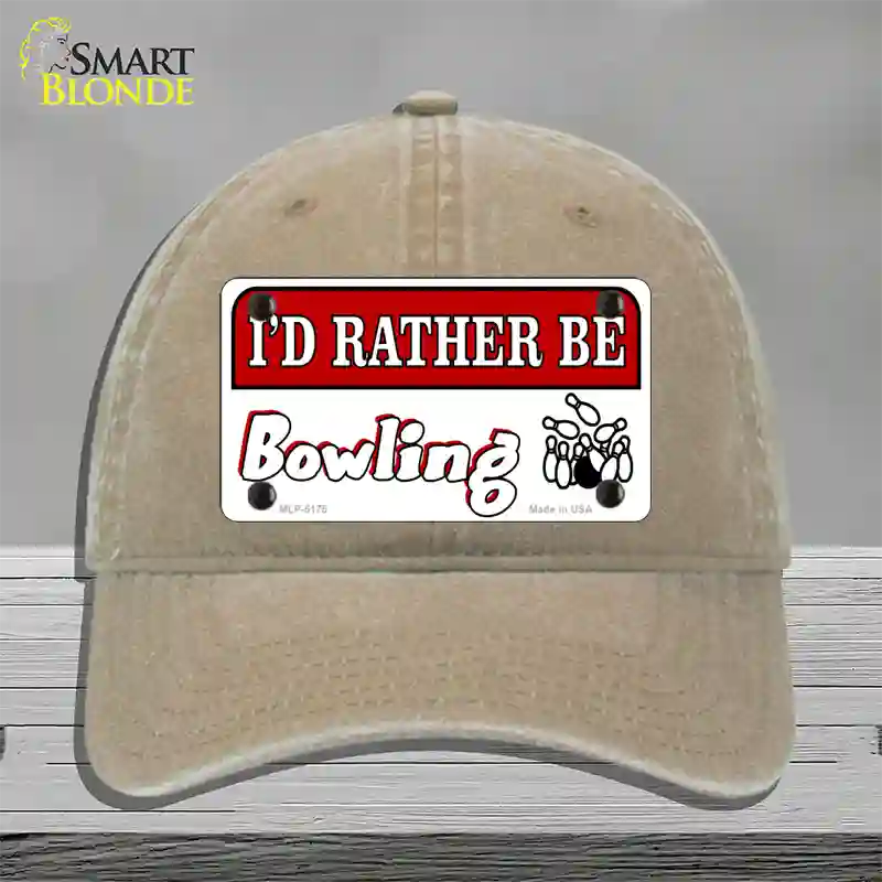 Rather Be Bowling Novelty License Plate Hat Unconstructed Cotton / Khaki