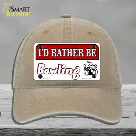 Rather Be Bowling Novelty License Plate Hat Unconstructed Cotton / Khaki