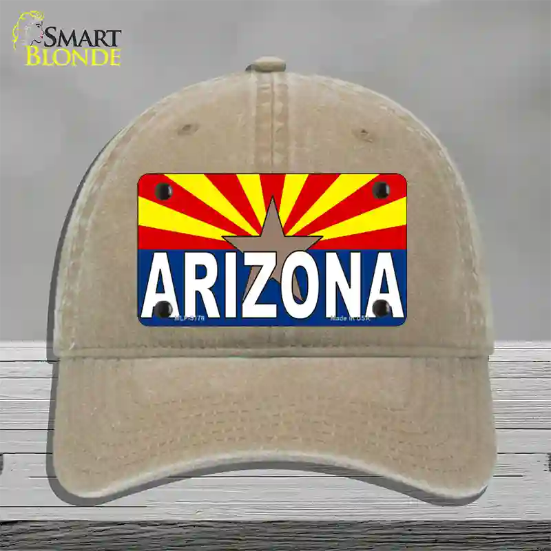 Arizona Flag White Arizona Novelty License Plate Hat Sign Unconstructed Cotton / Khaki