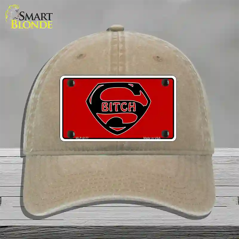 Super Bitch Novelty License Plate Hat Unconstructed Cotton / Khaki