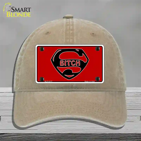 Super Bitch Novelty License Plate Hat Unconstructed Cotton / Khaki