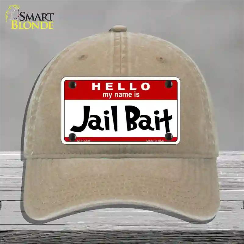 Jail Bait Novelty License Plate Hat Unconstructed Cotton / Khaki