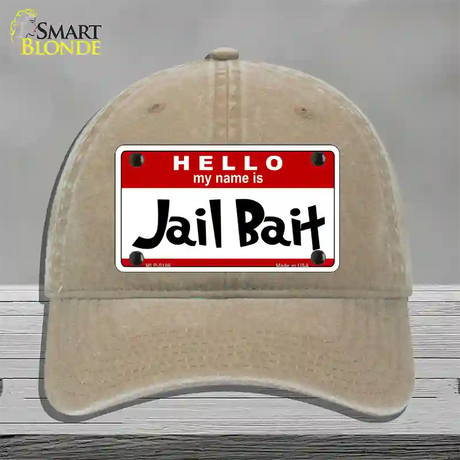 Jail Bait Novelty License Plate Hat Unconstructed Cotton / Khaki