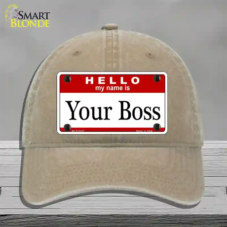 Your Boss Novelty License Plate Hat Unconstructed Cotton / Khaki