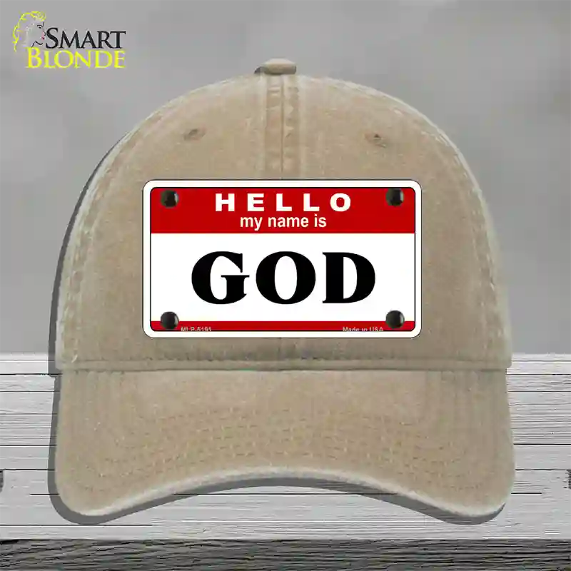 Name Is God Novelty License Plate Hat Unconstructed Cotton / Khaki