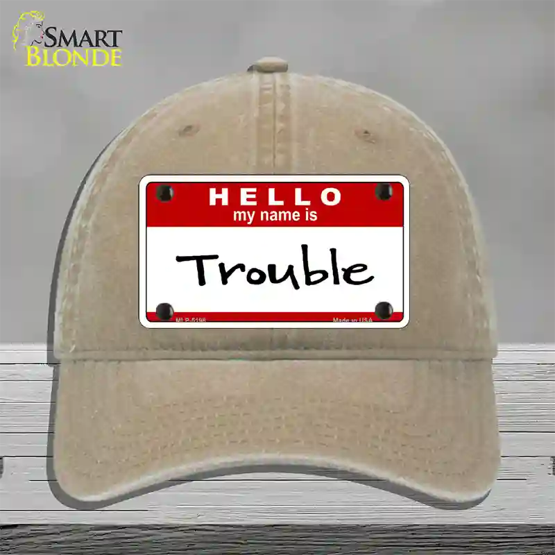 Trouble Novelty License Plate Hat Unconstructed Cotton / Khaki