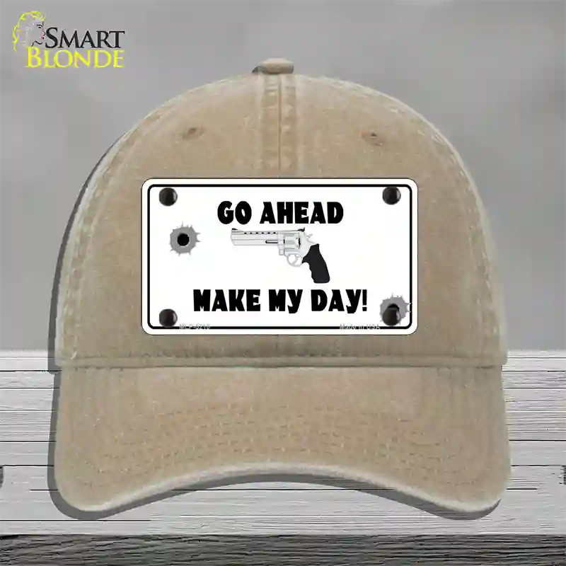 Go Ahead Make My Day Novelty License Plate Hat Unconstructed Cotton / Khaki