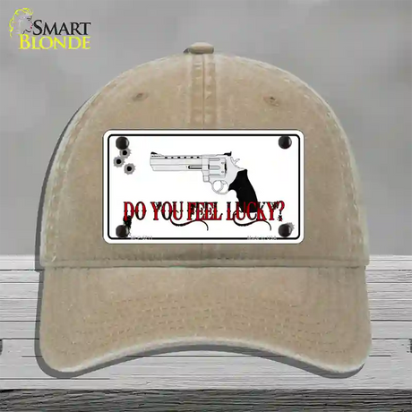 Do You Feel Lucky Novelty License Plate Hat Unconstructed Cotton / Khaki