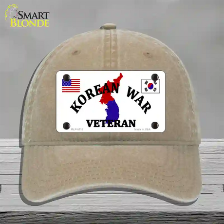 Korean War Veteran Novelty License Plate Hat Unconstructed Cotton / Khaki