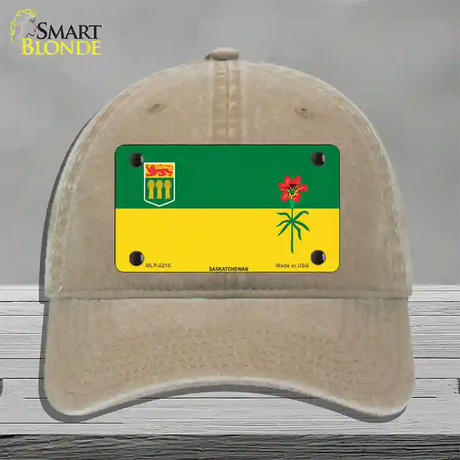 Saskatchewan Flag Novelty License Plate Hat Unconstructed Cotton / Khaki