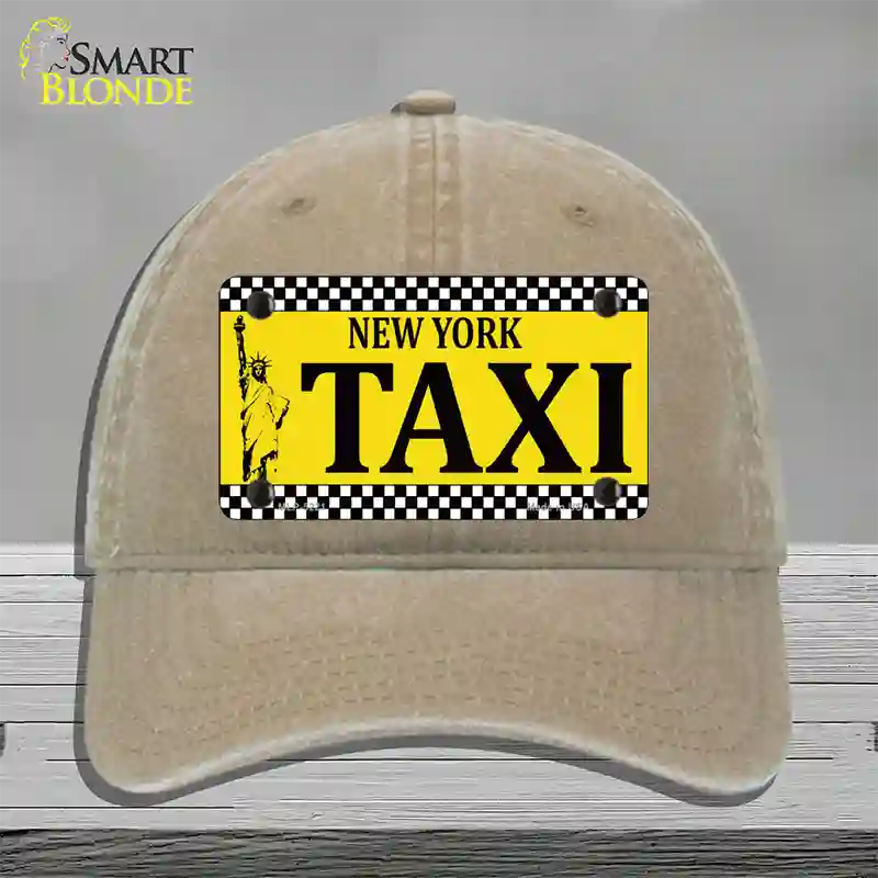 New York Taxi Novelty License Plate Hat Unconstructed Cotton / Khaki