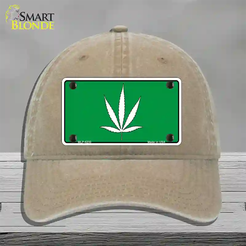 Marijuana Leaf Novelty License Plate Hat Unconstructed Cotton / Khaki