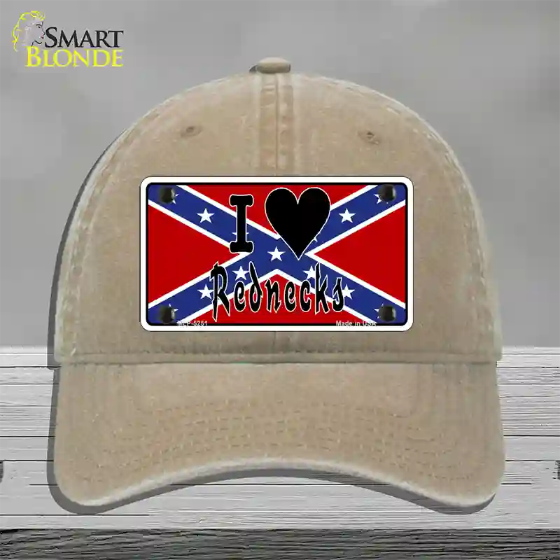 I Love Rednecks Novelty License Plate Hat Unconstructed Cotton / Khaki