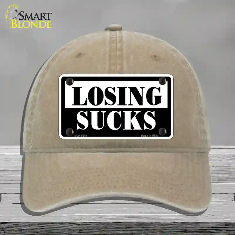 Losing Sucks Novelty License Plate Hat Unconstructed Cotton / Khaki