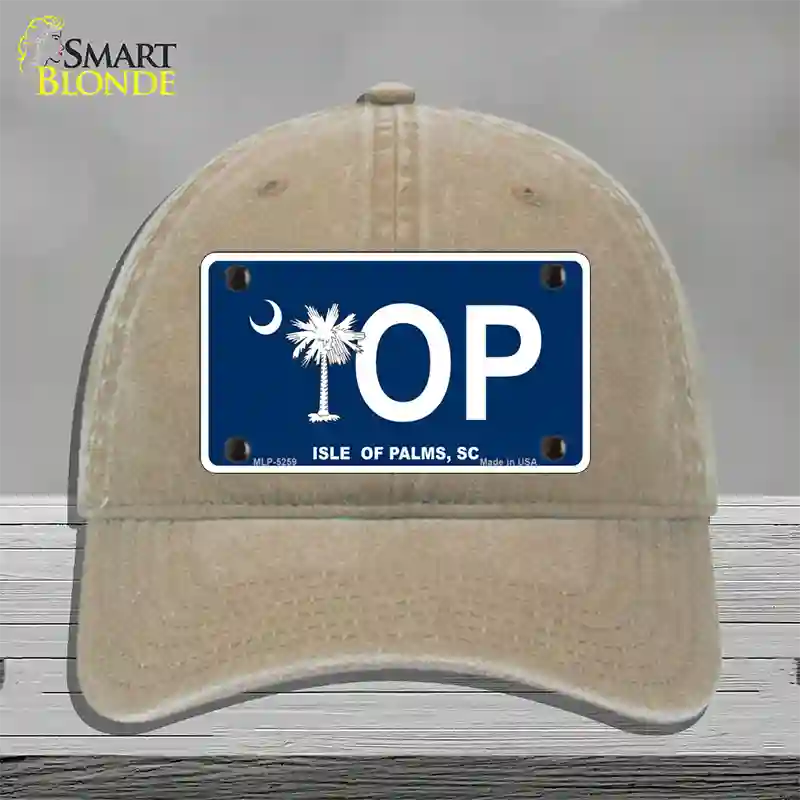 IOP Isle of Palms Blue Novelty License Plate Hat Unconstructed Cotton / Khaki