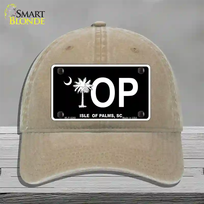 IOP Isle of Palms Black Novelty License Plate Hat Unconstructed Cotton / Khaki