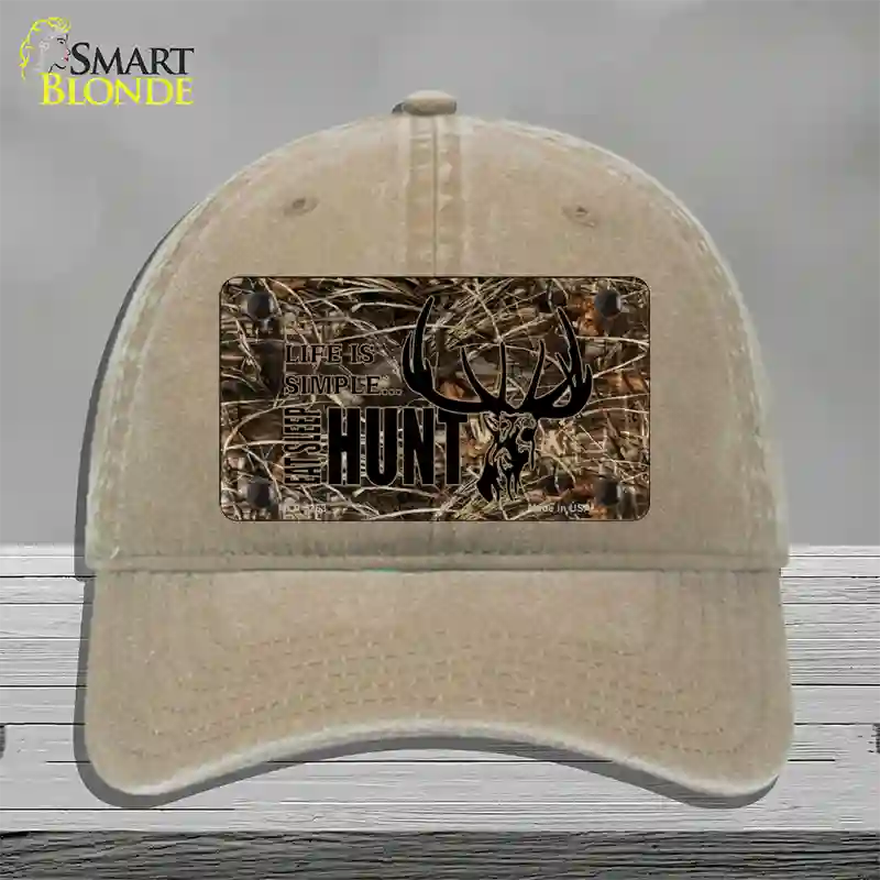 Eat Sleep Hunt Novelty License Plate Hat Unconstructed Cotton / Khaki