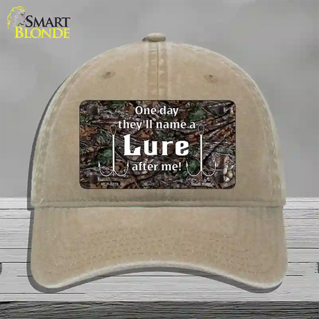 Name A Lure After Me Novelty License Plate Hat Unconstructed Cotton / Khaki