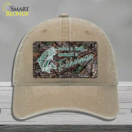 Save A Fish Novelty License Plate Hat Unconstructed Cotton / Khaki