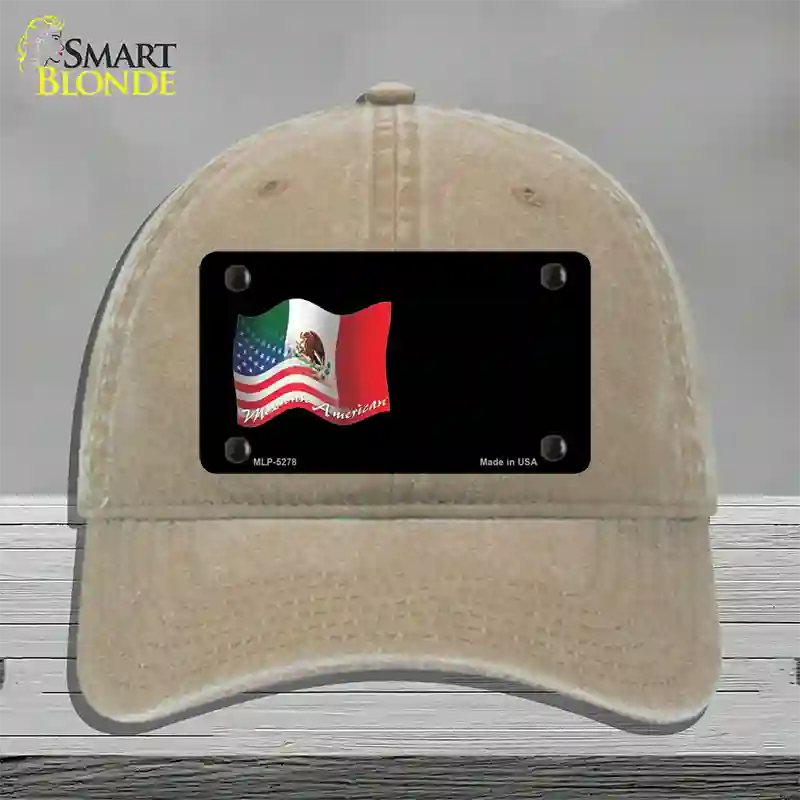 Mexican American Flag Offset Novelty License Plate Hat Unconstructed Cotton / Khaki