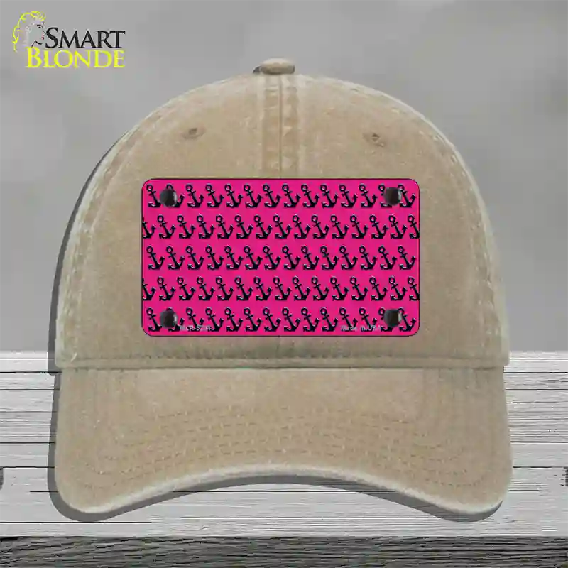 Pink Black Anchor Novelty License Plate Hat Unconstructed Cotton / Khaki